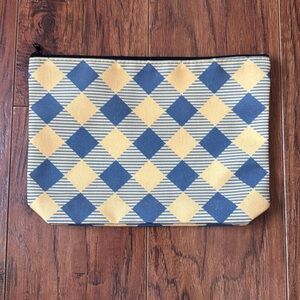 NWT Mustard Yellow Navy Blue Makeup Cosmetic Bag Case Diamond Pattern